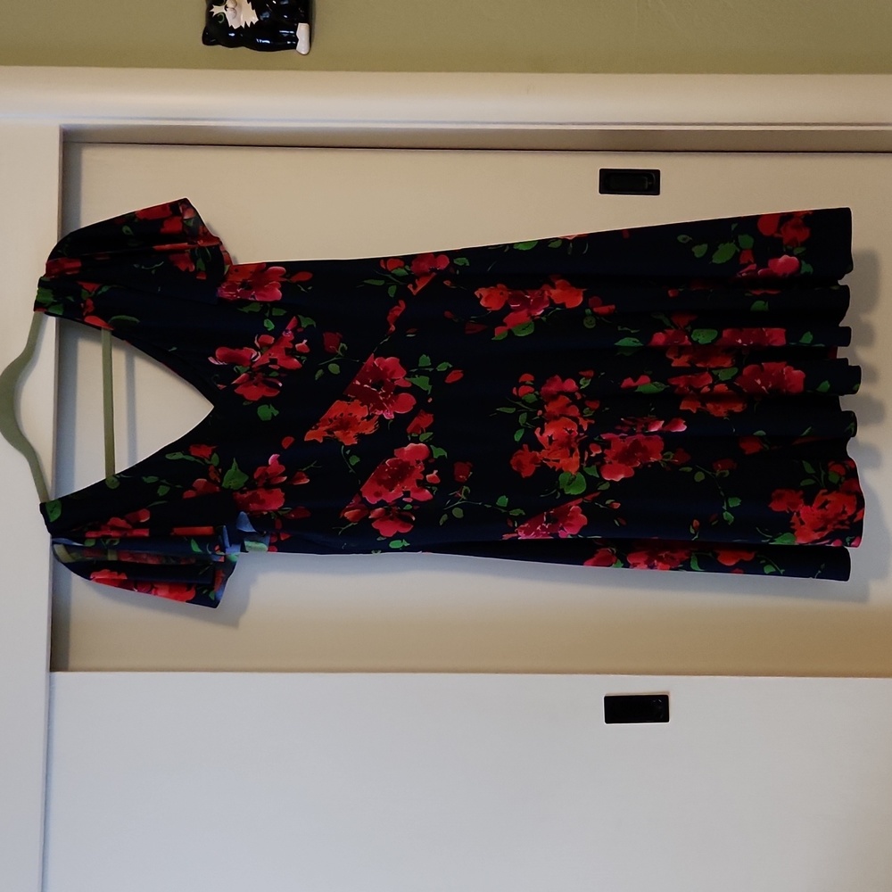 Navy Floral Flutter Sleeve Dress